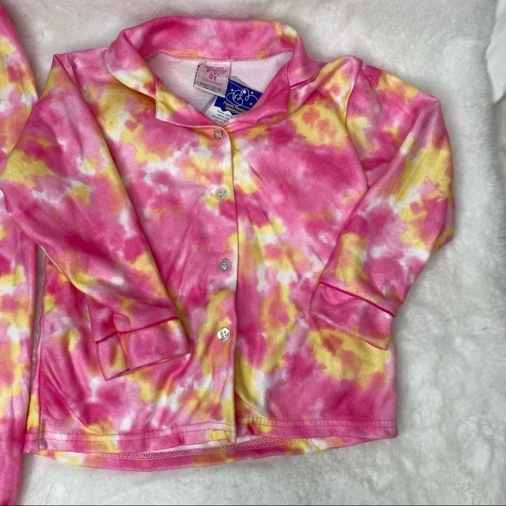 Toddler girl two piece tie dye pajama set pink and yellow size 4T